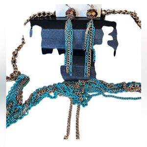 Elegant Turquoise and Gold Necklace earring set bronze details